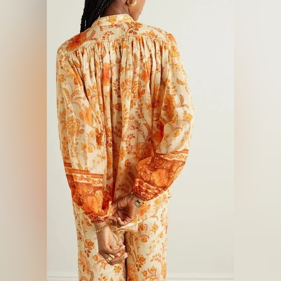 ZIMMERMANN Junie gathered embellished floral-print ramie blouse - Picture 2 of 8